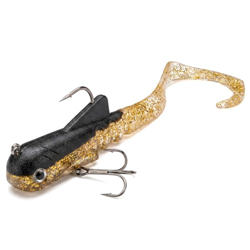 MIZUGIWA 8"/12" Pike Musky Dawg Soft Plastic Swimbait - Pre-Rigged Treble Hooks for Northern Pike & Musky Fishing,Freshwater Lure for Trolling in Deep Lakes and Casting in Weedy Rivers