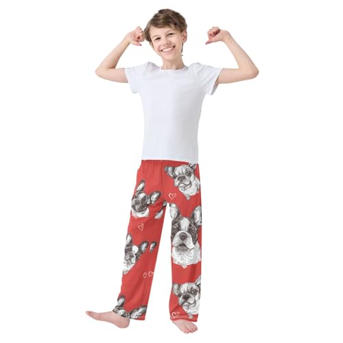 French Bulldog with Love Boys Long Pants Soft Trousers Elastic Waist Kids Lounge Bottoms with Pockets S-XL3