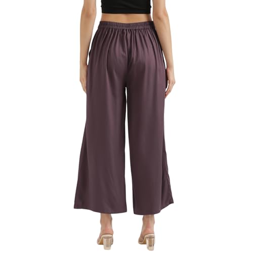 Image of SAADAA Palazzo Pants for Women Half-Elasticated Waistband | Palazzo for Women in Soft Viscose Fabric | Regular Fit with Mid Rise Waist & Deep Pockets | Versatile for Formal & Casual Wear