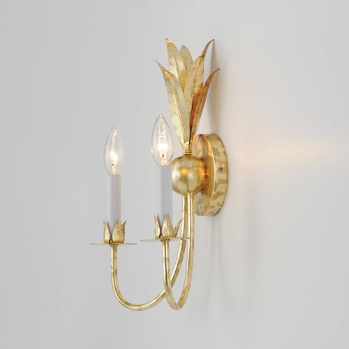 Image of Maxim Lighting Paloma 2-Light Wall Sconce | Gold Leaf Steel Finish | Transitional Indoor Light Fixture | Ideal for Hallways, Bedrooms & Bathrooms | Dimmable Damp Rated | 2882GL