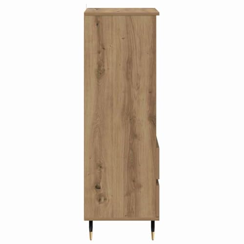 Tabla alta de roble 40x36x110 cm con 3 estantes y 2 cajones para salón y pasillo 8