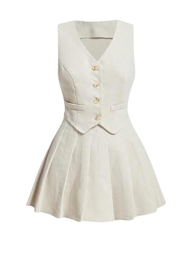 Milumia Women's 2 Piece Outfit Plaid Vest Blazer and Pleated Skirt Suit Sets