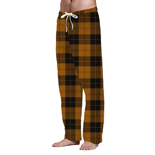 Mens Plaid Pajama Pants Casual Drawstring Loose Lounge Trousers Wide