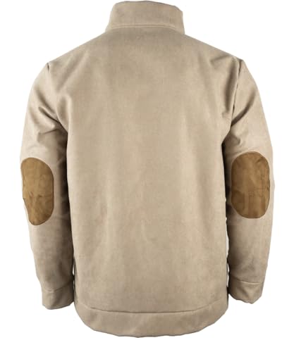 HARGLESMAN Mens Cashmere Sweatshirts Fashion Casual Stand Collar Button Long Sleeve Fleece Pullover Top Shirts with Suede Elbow Patches Jacket Coat Apparel Cloth Khaki 2XL2