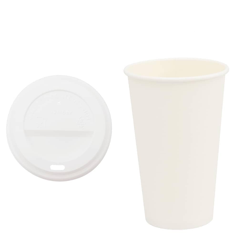 Mangloder Vasos desechables con tapas, 1000 unidades, 400 ml, de papel resistente con revestimiento de polietileno para bebidas calientes y frías, ideales para fiestas, catering, gastronomía, oficina