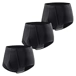 Carer 3-Pack Mens Incontinence Pants Reusable Washable Cotton Briefs with Absorbent Pad 200ML Urine Volume Leak Proof for Daily Use Travel & Post Surgery Black XXL Size