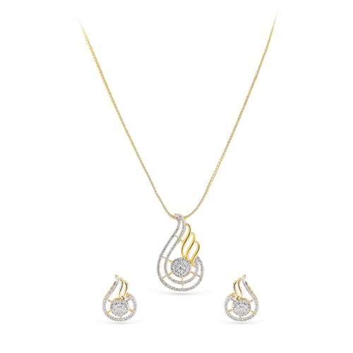 Image of Rubans Pendant Necklace Set American Diamond and Zirconia Gift Jewellery for Women & Girls