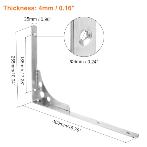 uxcell Shelf Brackets, 2Pcs 16" - Stainless Steel Triangle Side Supporter with Screws, Wall Mounted L Brackets for DIY Floating Table Shelf Storage Rack by uxcell - Used condition - Image 2