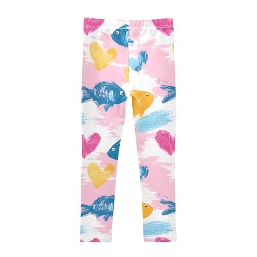 Cute Fish Heart Girls Leggings Ultra Soft Compression Yoga Gym Pants for Kids 4-10T2