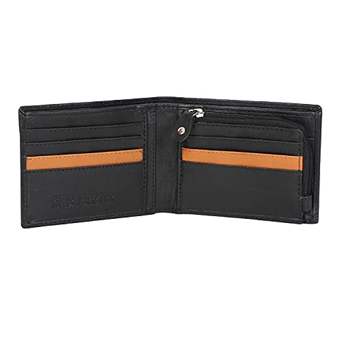 STARHIDE Men's Wallets RFID Blocking Top Grain Soft Real Leather Wallet With A Secure Zipped Coin Pocket Purse Gift Boxed - 110 (Black)