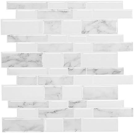 WalDecoo Marble Peel and Stick Backsplash for Kitchen, Thicker Design Self Adhesive Wall Tiles Stick on Backsplash, Marble Look Decorative Tiles (10 Tiles, 12”× 12”)
