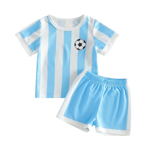 VSQWLZT 0-4T Infant Toddler Baby Boy Soccer Outfit Short Sleeve Shirts with Bottoms 2Pcs Summer Clothes Set (Sky Blue 2-3T)