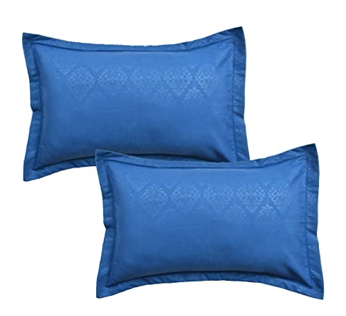 Image of Fitzy 280 TC Fitted bedsheet King Size, Elastic bedsheet, 72x78 inches + 10 inches Drop, with 2 Pillow Covers (Damass Royel Blue, 72 inch x 78 inch)