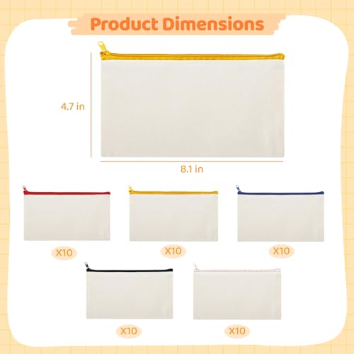 Image of Homaisson Canvas Zipper Pouch Bags, 50 Pcs Blank DIY Craft Makeup Bag, Blank DIY Craft Bags, Canvas Pencil Pouch, Cotton Cosmetic Case for Makeup, Travel & Everyday Organizing (8.1 x 4.7 in)