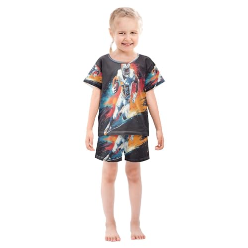 ALAZA American Football Watercolor Black Pajamas Set Short Sleeve Cotton Sleepwear Summer Pjs 2 Piece 5-14Y3