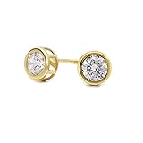 14K Gold Stud Scewback Earring Cubic Zirconia 5mm Round Bezel Yellow Gold Earring for Children & Wom