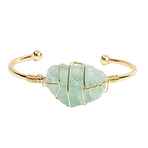 COLORFUL BLING Healing Stone Gold Plated Copper Wire Wrapped Natural Stone Cuff Bangle Gemstone Bracelet Chakra Energy Women Bracelet Jewelry