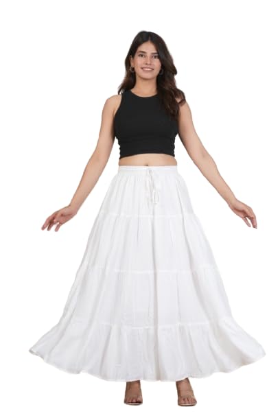 Women's Floral Block Printed Tiered Maxi Skirt for Causal-picture-20
