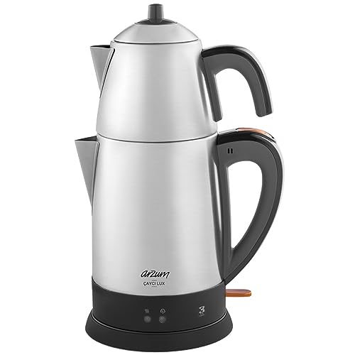 ARZUM - Cayci Lux, Tetera turca de acero inoxidable, capacidad de olla de 0,7 l, capacidad del calentador...