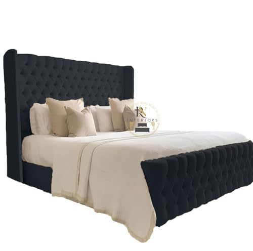 Double Sleigh Beds YB INTERIORS LTD Sleigh Bed Frame Upholstered Bed Frame With 125cm High Floor Standing Headboard Bed Frame Without Storage (Black, 4FT6 Double)
