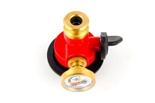 Image of Skewed Gas Safety Device with Auto Cut-Off | Gas Leakage Detector for LPG Cylinder | Automatic Gas Regulator Safety Valve for Home Kitchen (Red)