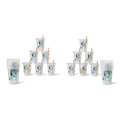 The First Years Bluey Take & Toss Toddler Straw Cups Party Pack - Spill Proof Toddler Sippy Cups with Snap On Lids and Straws - Bluey Party Supplies and Bluey Birthday Decorations - 10 Oz - 24 Count