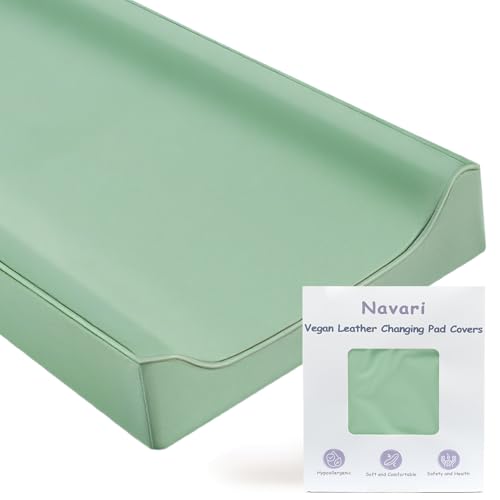 Vegan Leather Changing Pad Cover - 31"X 16" - Waterproof Wipeable, Extra Thick & Portable & Non-Slip Diaper Mat - Fits Standard Changing Tables for Baby Boy Girl (Green) (NO Pad Included)