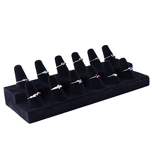 Super Z Outlet Black Velvet Finger Ring Counter Display Rack 12 Slots for Home Decoration, Organizing