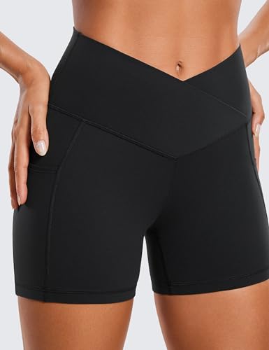 CRZ YOGA Womens Butterluxe Cross Waist Biker Shorts 4" - V Crossover High Waisted Side Pockets Workout Gym Yoga4