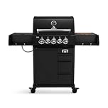 BURNHARD® Gasgrill 3-Brenner inkl. Heckbrenner, mit Gusseisen Grillrost & inkl. stabiler Abdeckhaube, Seitenkochfeld mit Infrarot Keramikbrenner, Schwarz - EARL