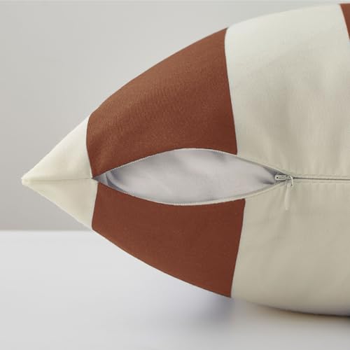 Image of Allorry Outdoor Pillow Covers 20x20 Set of 2 Rust Striped Decoration Throw Pillow Covers for Spring Fall Outdoor Waterproof Garden Patio Furniture Sofa Bed Home Decor JB007-J20