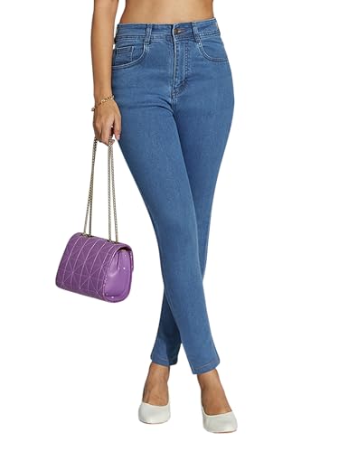 Image of Miss Chase Women's Skinny High Rise Cropped Fringed Hemline Detailing Stretchable Denim Jeans