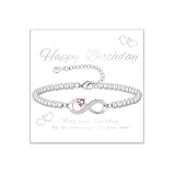 BMMYE Silver Bracelet for Women,October Birthstone Cubic Zirconia Adjustable Bracelet Birthday Gift for Women Her Mum Sisters with Cards