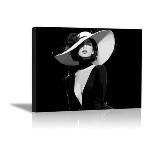Grandes impressions sur toile peinture de fille au chapeau pour grand mur vide