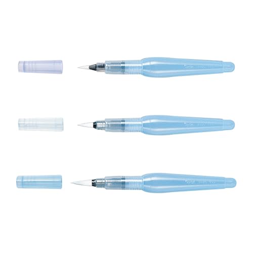 Pentel Aquash Brush FRH, Set mit 3 Pinseln für Wasserbehälter mit feinen, mittelgroßen und großen Spitzen (Verpackung kann variieren)