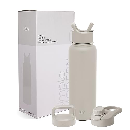 Image of Simple Modern Water Bottle with Straw, Handle, and Chug Lid Vacuum Insulated Stainless Steel Metal Thermos Bottles | Large Leak Proof BPA-Free Flask for Gym | Summit Collection | 40oz, Almond Birch