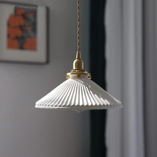 Chandelier Retro Nordic Chandelier Pleated Ceramic Pendant Light Japanese Brass Hanging Ceiling E27 Light Source Light Fixture Dining Room Residential Illumination Drop
