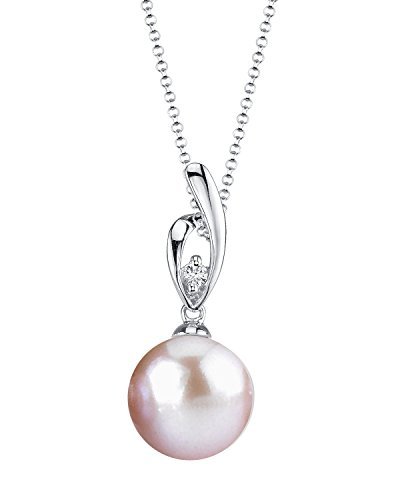 The Pearl Source 14K Gold 9-10mm Round Pink Freshwater Cultured Pearl & Diamond Lois Pendant Necklace for Women
