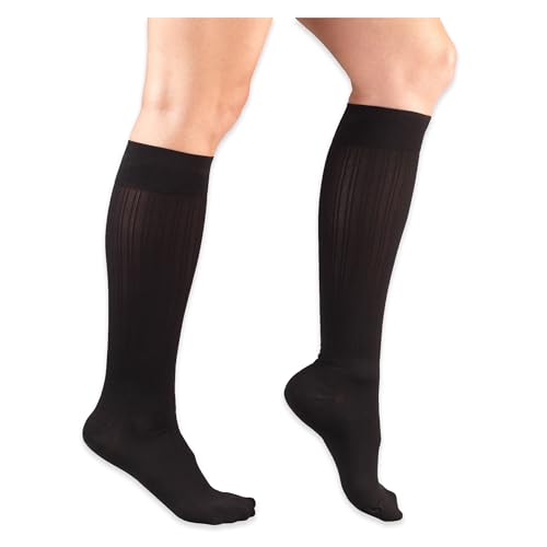 Image of Truform Medical Compression Socks, 20-30 mmHg, Women's Dress Socks, Knee High Over Calf Length, Black, Small