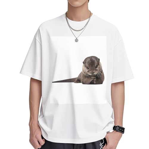 T-shirt loutre mignon avec motif imprimé haute qualité et coupe ample en coton