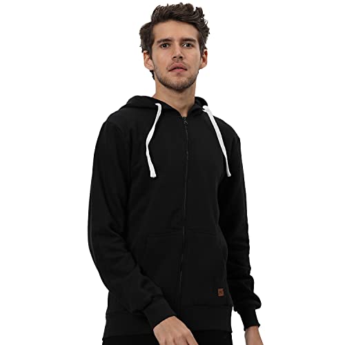 Image of CAHOOT Men's Dark Blue Zip-Front Hoodie with Contrast Drawstring for Casual Wear | Long Sleeve | Hooded Neck | Zipper Closure | Cotton Sweatshirt Crafted with Comfort Fit for Everyday Wear