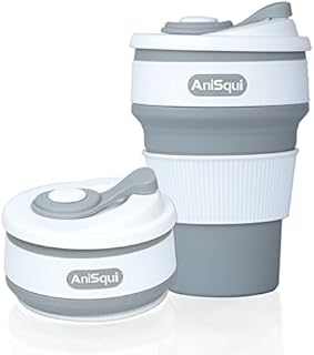 Collapsible Coffee Cup Silicone with Lids (12oz 350ml, BPA Free Eco Reusable Coffee Cup), Portable Coffee Cup, Foldable Coffee Mugs Collapsible Fits in Your Pocket by AniSqui (Gray)