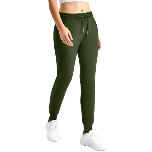CADITEX Womens Joggers with Pockets,Stretch Active Drawstring Sweatpants Women for Travel Workout Running Green M