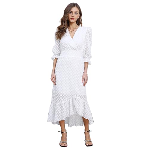 Image of Womens Short Sleeve High Low V-Neck Long Maxi Boho Spring Summer Easter Dress Bridal Shower Dresses for Guest