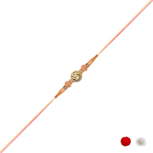 Image of I Jewels Sandalwood Beads Rakhi With Roli Chawal & Rakshabandhan Card for Men /Bro /Brother (Style 4)