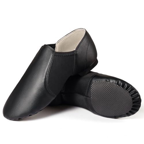 Dynadans PU Leather Jazz Shoe Slip On Dance Shoes with Arch Insert for Girls and Boys (Toddler/Little Kid/Big Kid)-Black-3.5M-Little Kid