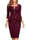 Miusol Negocios Peplum Lápiz Vestido de Fiesta para Mujer Borgoña XX-Large