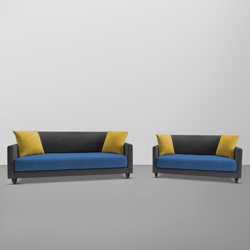 Image of Casaliving Dominic 3 + 2 Seater Sofa Set for Living Room (Blue Black) Premium Fabric Sofa