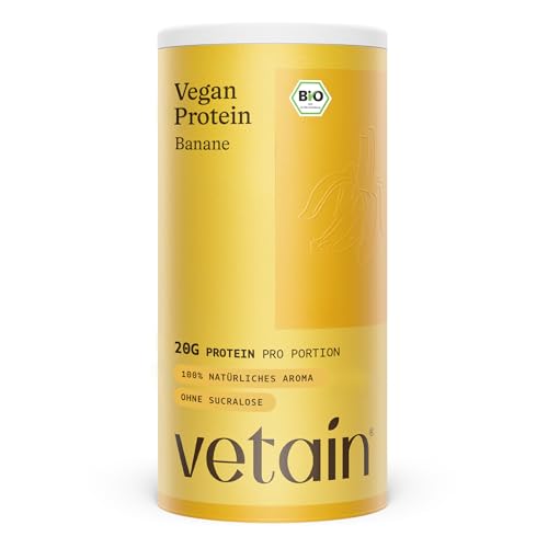 VETAIN Veganes Proteinpulver - Banane - 20g Protein pro Portion - 600g - Optimales Aminosäureprofil - Fünf Premium Protein Quellen - Ohne Allergene & Süßungsmittel - produziert in Deutschland