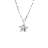 Beauniq Rhodium Plated Sterling Silver Tiny Micro Pave CZ Star Pendant Choker Necklace, 14-16 Inches